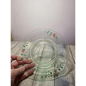 8 In Plate Hand-painted Vintage Uranium Glass Hand Blown With Flowers And Leaves